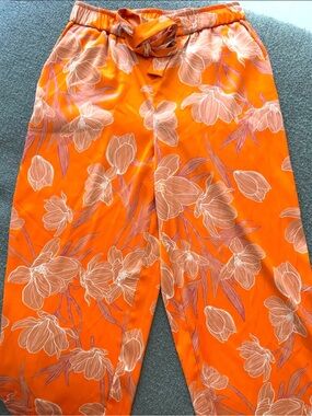 Joie Orange Floral Wide-Leg Drawstring Pants
